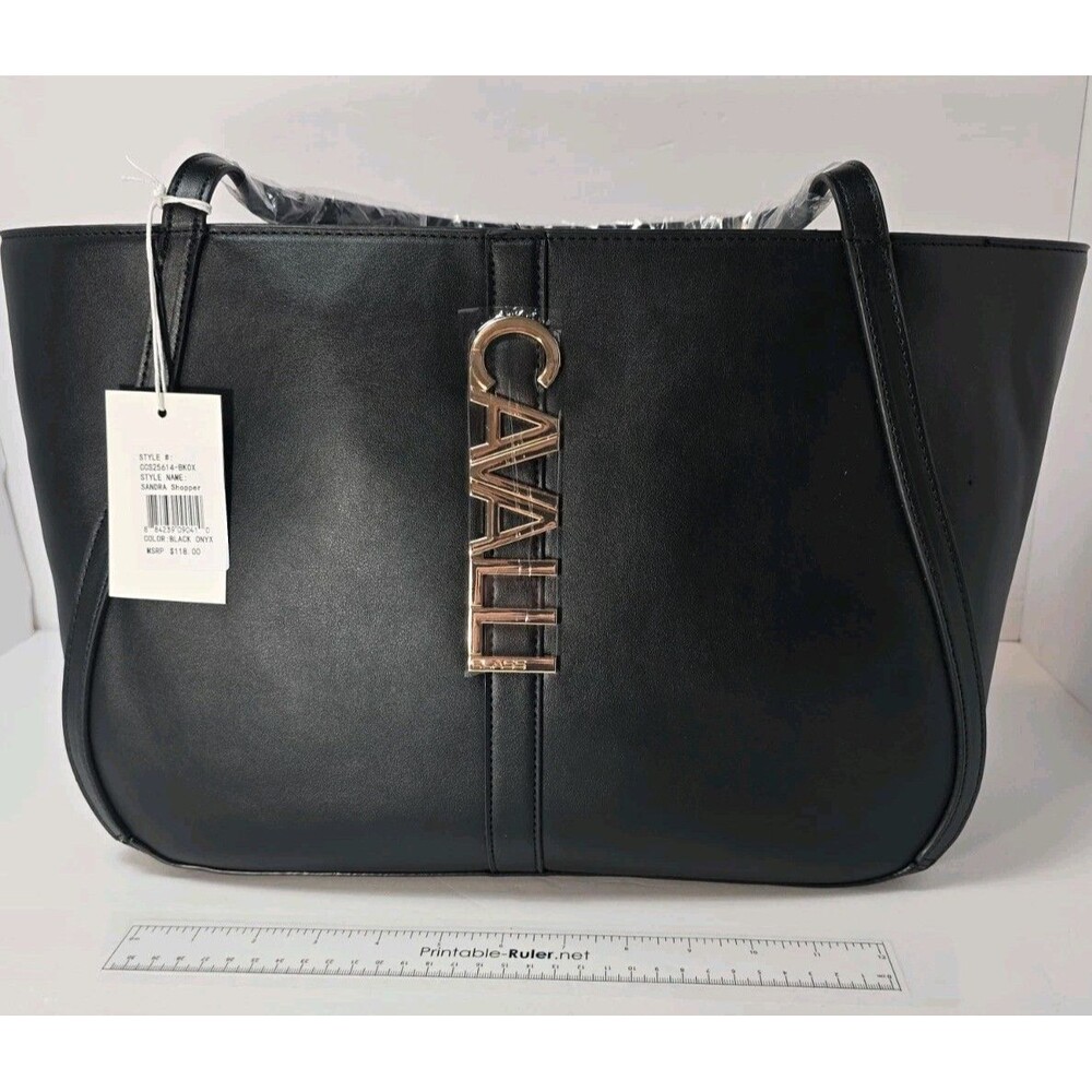 NWT Cavalli Class Large Sandra Shopper Tote Bag Satchel Black Onyx
